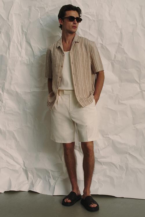 Regular fit lyocell-blend resort shirt - beige/striped