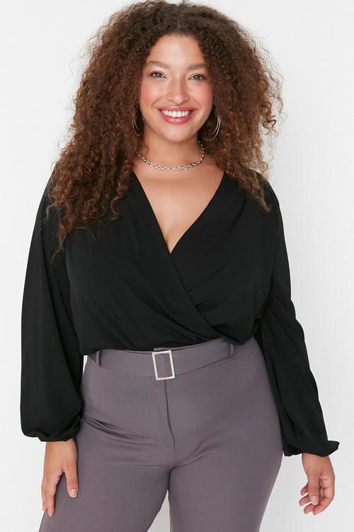 Plus size balloon sleeve blouse - black