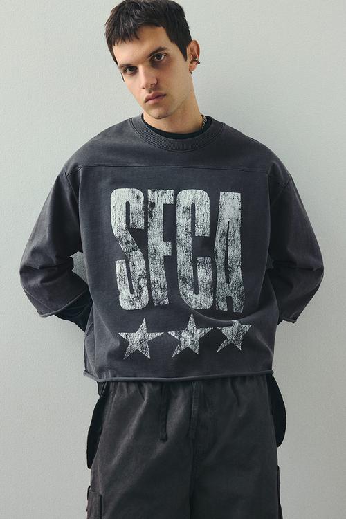 Oversized fit cropped T-shirt - dark grey/sfca