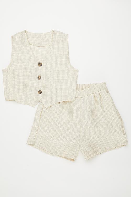 Pointed hem vest with elasticated waist shorts - neutral
