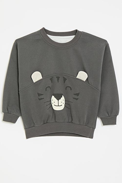 Applique print sweat top - dark charcoal
