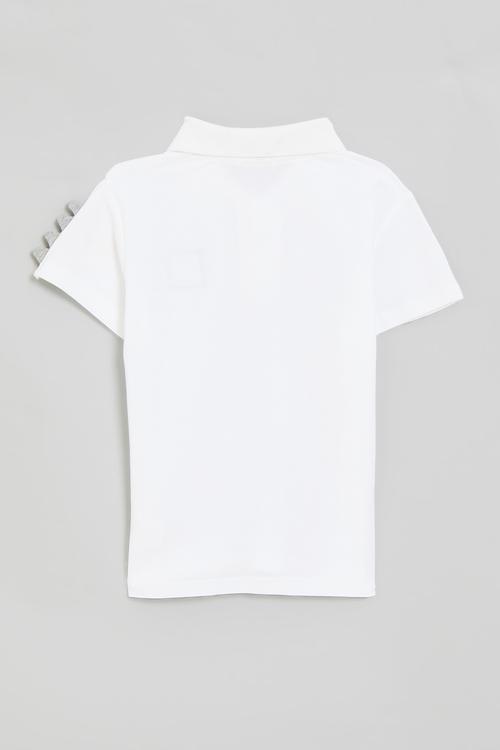 Golf shirt with badge & dino sleeve - white