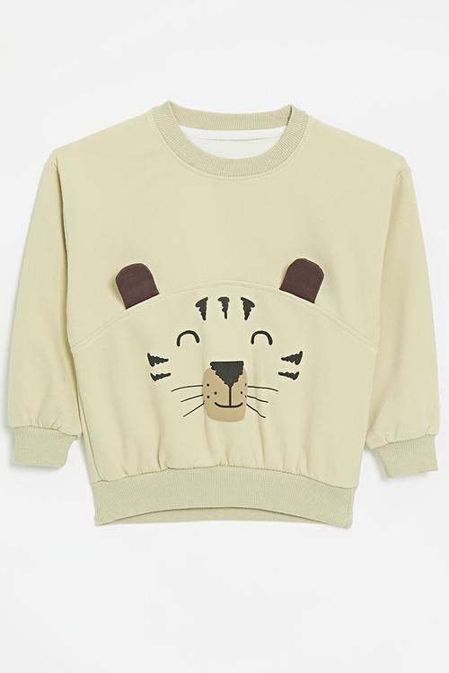 Applique print sweat top - beige