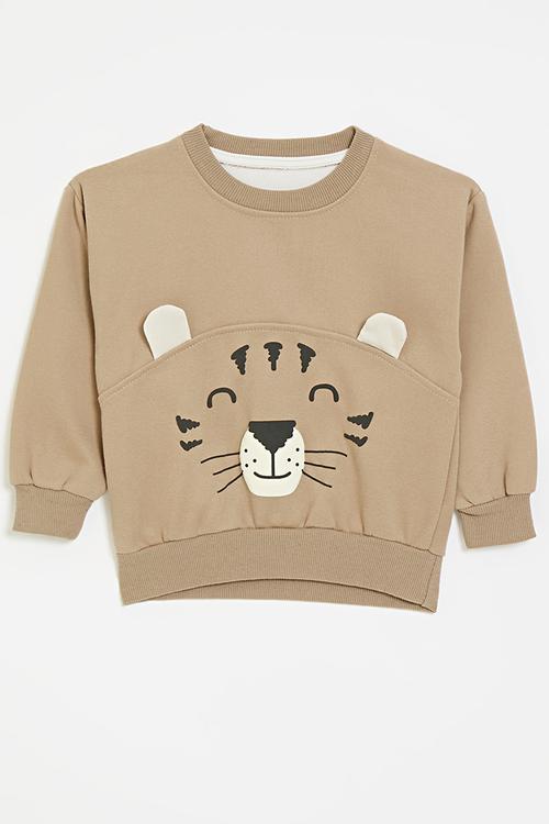 Applique print sweat top - brown