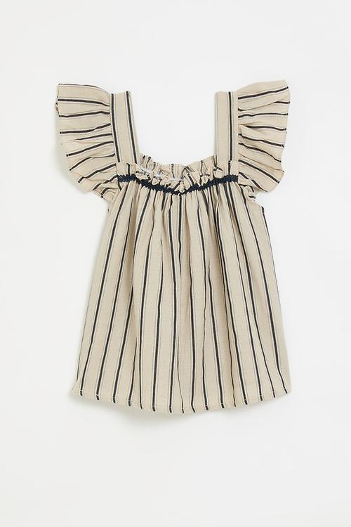 Paper bag top with frilled sleeves - neutral/black stripes