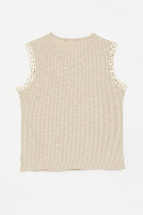 Lace crochet armhole tank top - almond brown