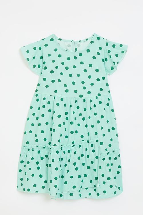 Butterfly sleeve dress with stylised tier - mint colour/green dots