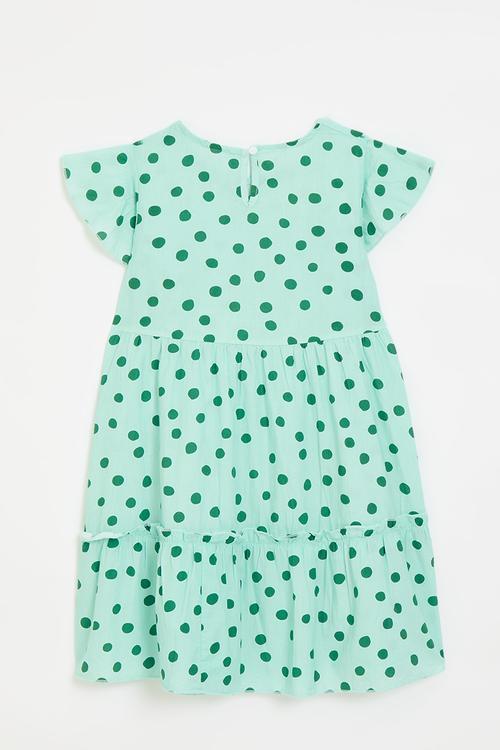 Butterfly sleeve dress with stylised tier - mint colour/green dots