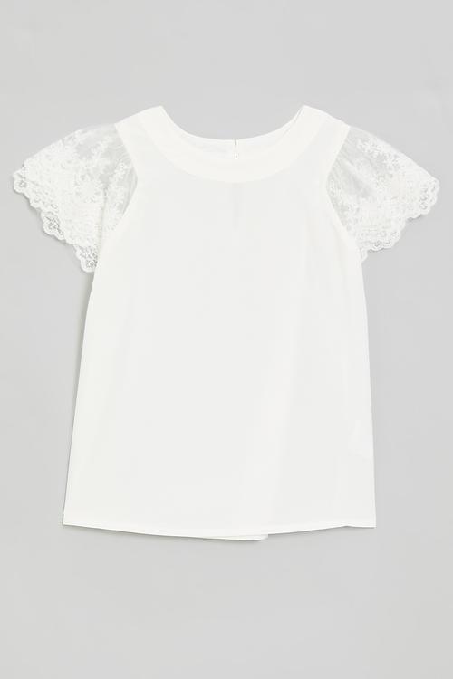 Lace sleeve tee - white