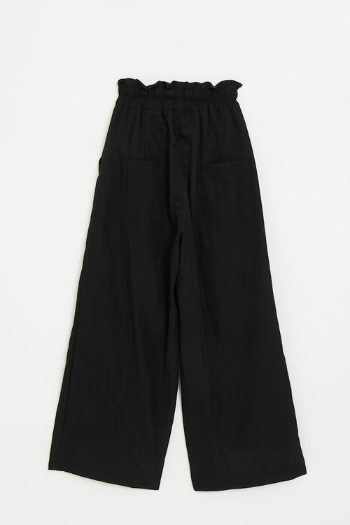Paper bag wide leg pants - black