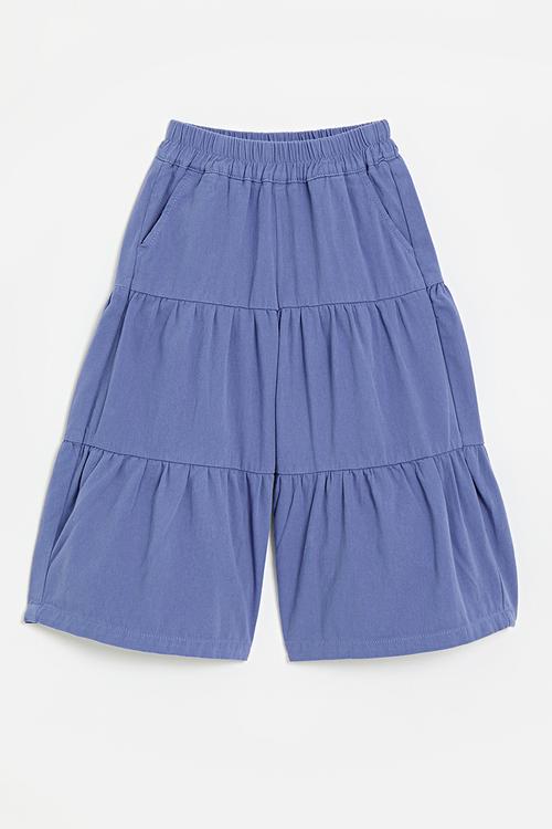Tiered pants with slanted inset pockets - cornflower blue