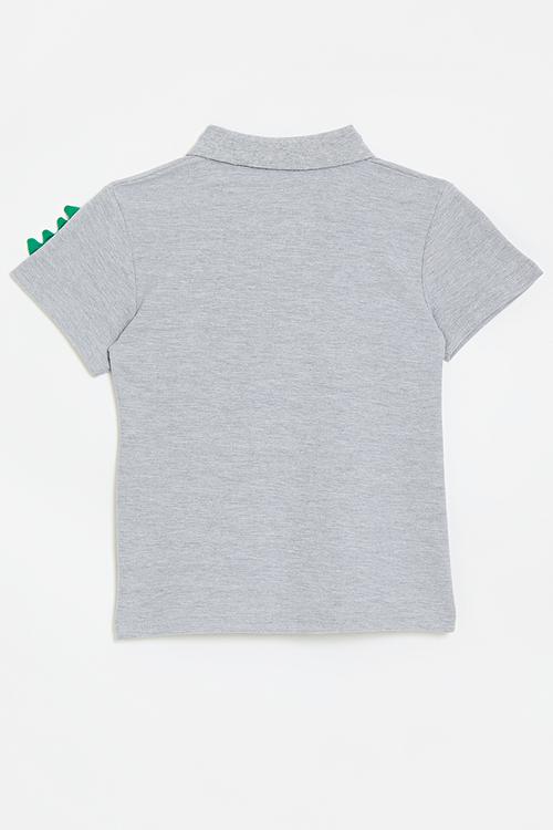 Golf shirt with badge & dino sleeve - grey