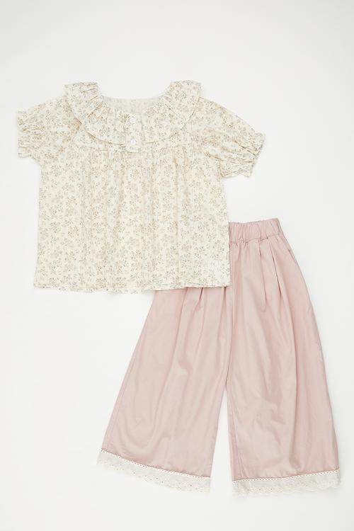 Top & pants set - ecru & pink