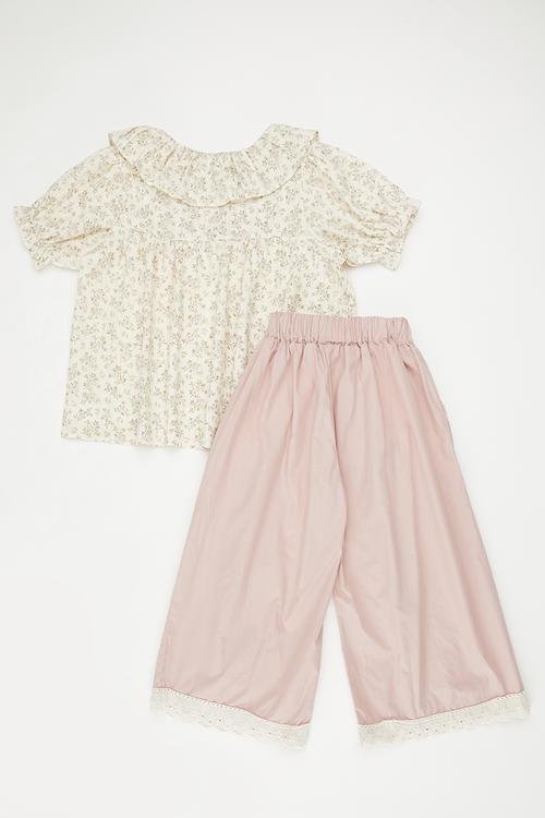 Top & pants set - ecru & pink