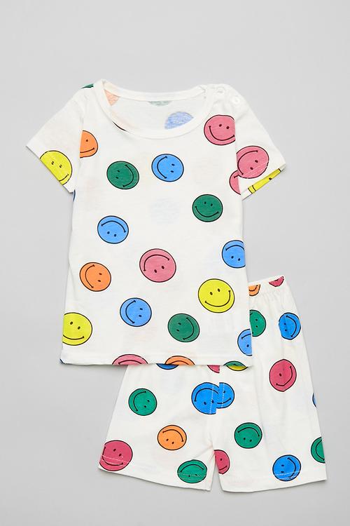Smiley face all-over print pj set - white