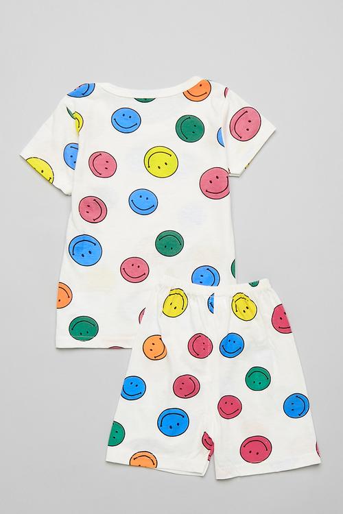 Smiley face all-over print pj set - white