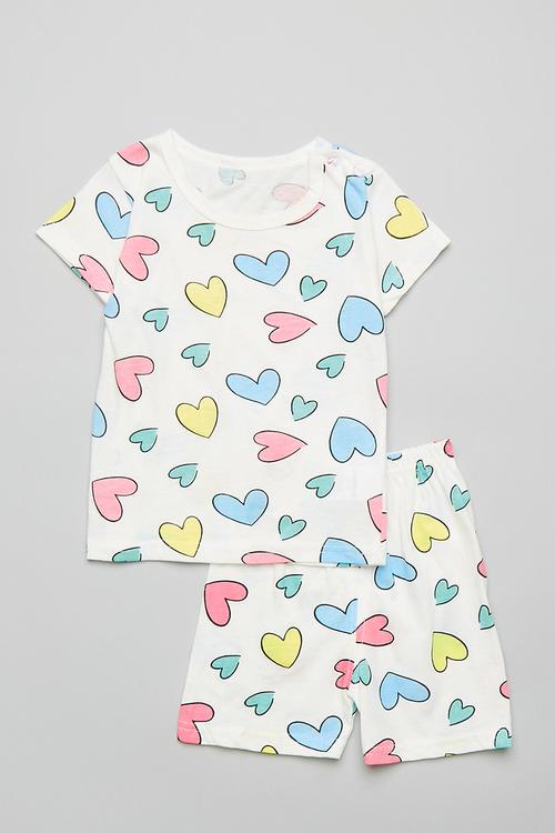 Heart all-over print pj set - off white
