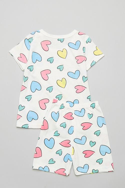 Heart all-over print pj set - off white