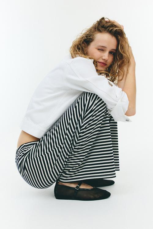 Straight drawstring trousers - navy blue/striped
