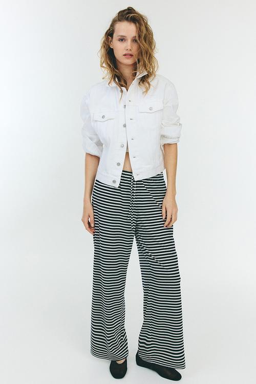 Straight drawstring trousers - navy blue/striped