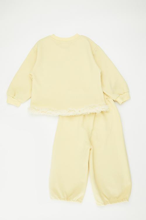 Ruffled hem sweat top & pants set - light yellow