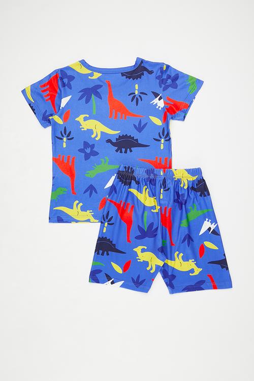 Dino multi tee with shorts - true blue