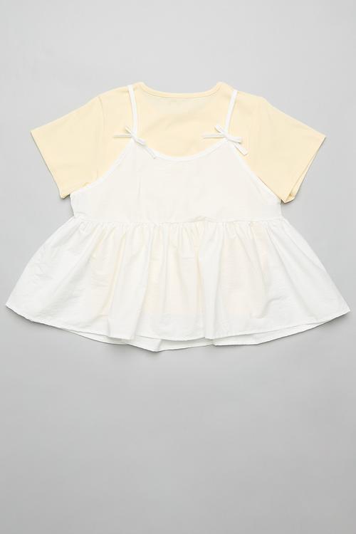 Tee with peplum cami - lemon chiffon/white