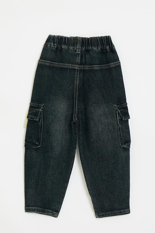 Cargo jeans with croc pocket flap - black