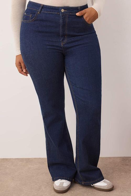 Plus size indigo high waist comfort flare fit jeans - indigo