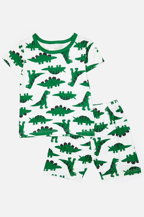 Dino all-over print tee with shorts - green/white