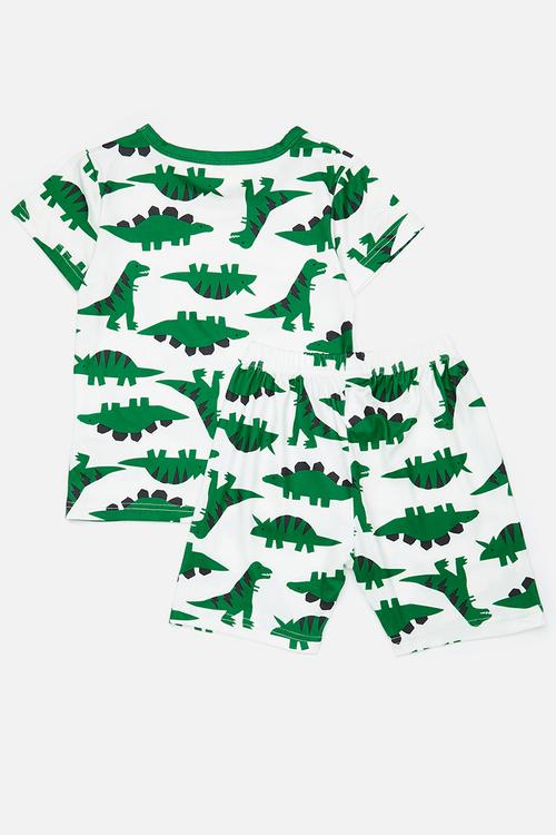 Dino all-over print tee with shorts - green/white