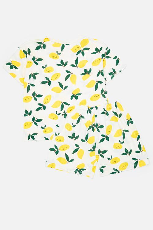 Lemon all-over print pj top & shorts - white