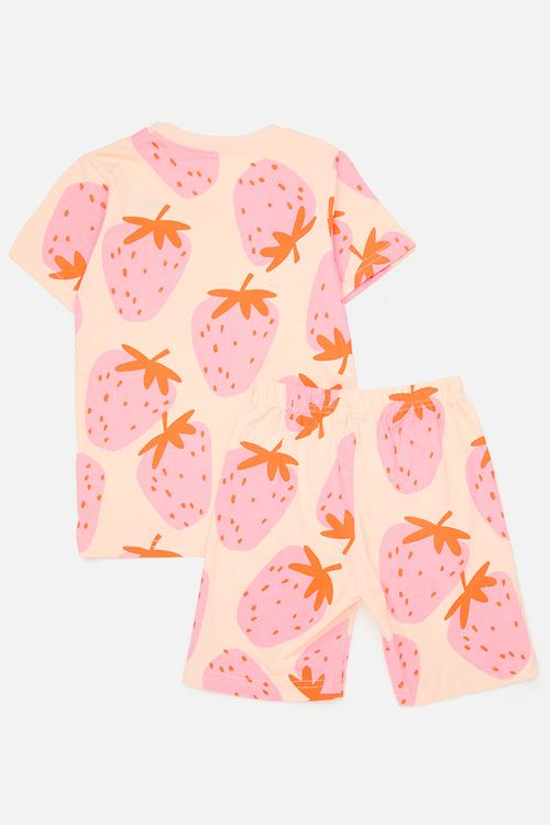 Strawberry all-over print tee with shorts - papaya whip