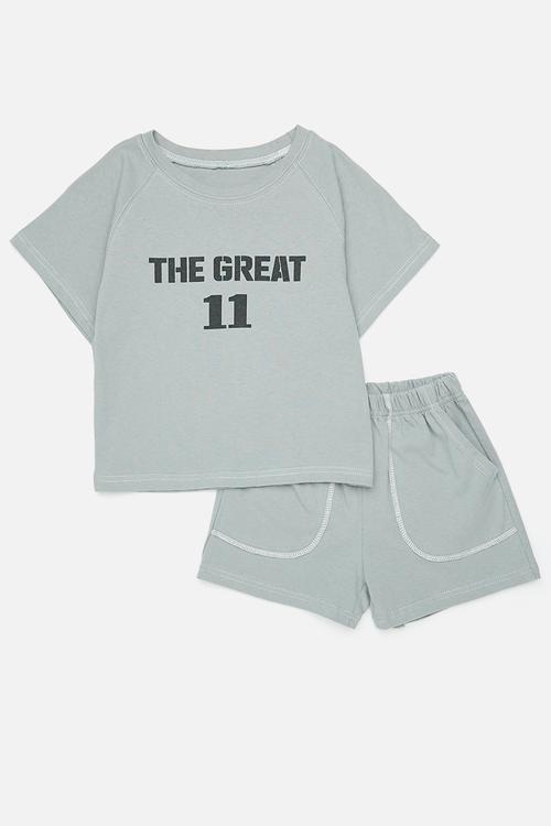 Raglan tee & shorts with contrast stitching - light grey
