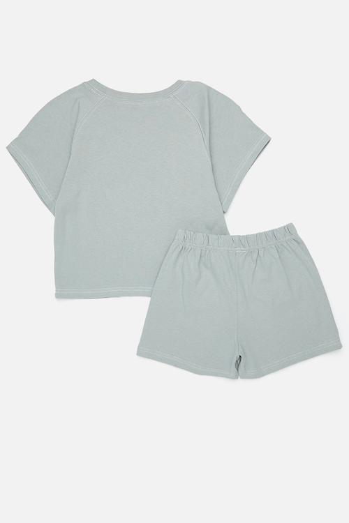 Raglan tee & shorts with contrast stitching - light grey