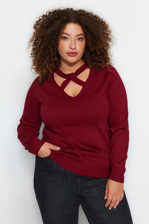 Plus size cut out sweater - bordeaux