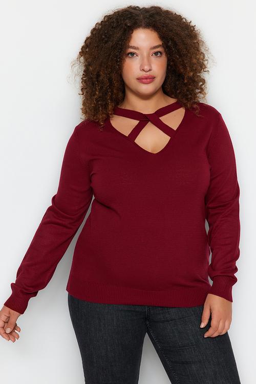 Plus size cut out sweater - bordeaux
