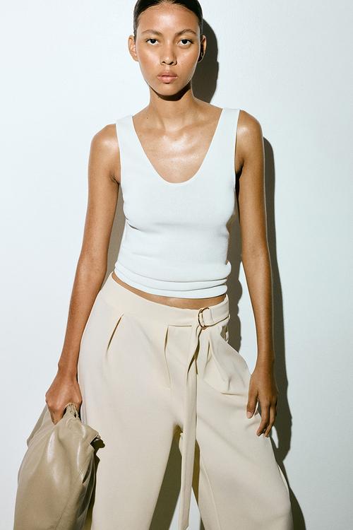 Belted trousers - cream