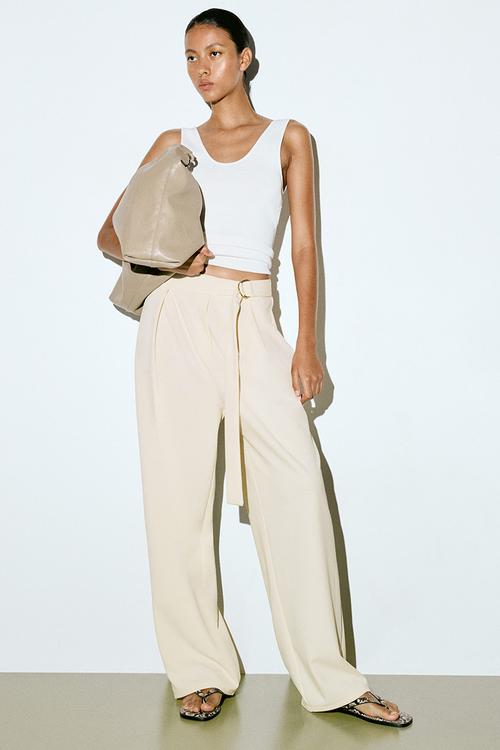 Belted trousers - cream