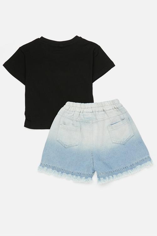 Beaded butterfly tulle wing top with frayed hem shorts