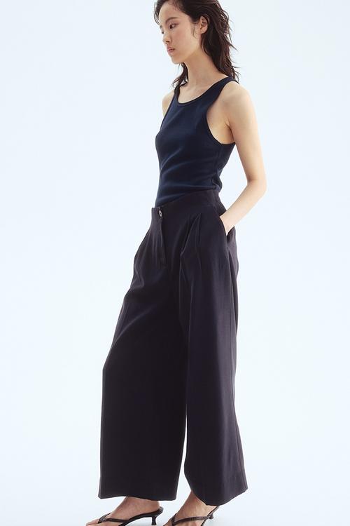 Wide ankle-length trousers - navy blue