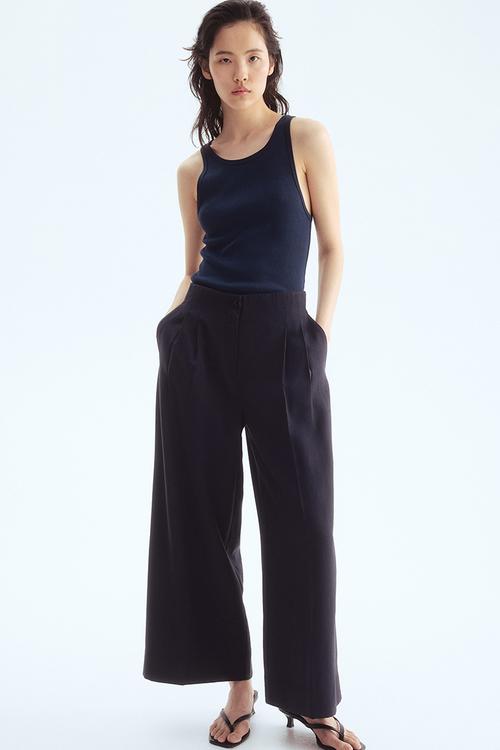 Wide ankle-length trousers - navy blue