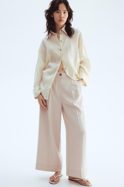Wide ankle-length trousers - light beige