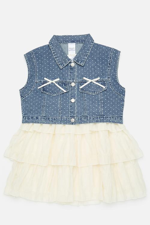 Polka dot denim vest dress - blue/cream