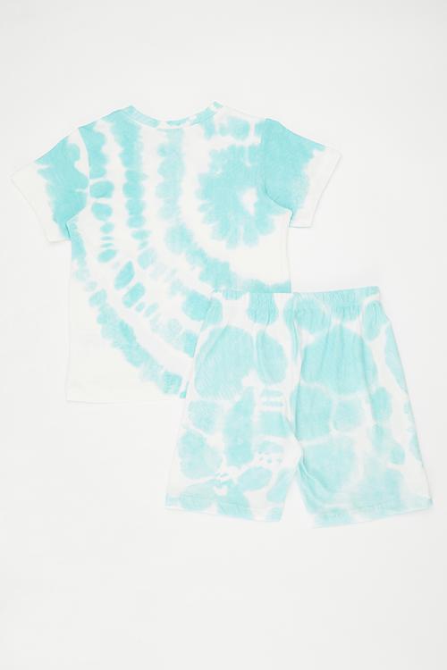 Tie dye crew neck tee with shorts - aquamarine blue/white
