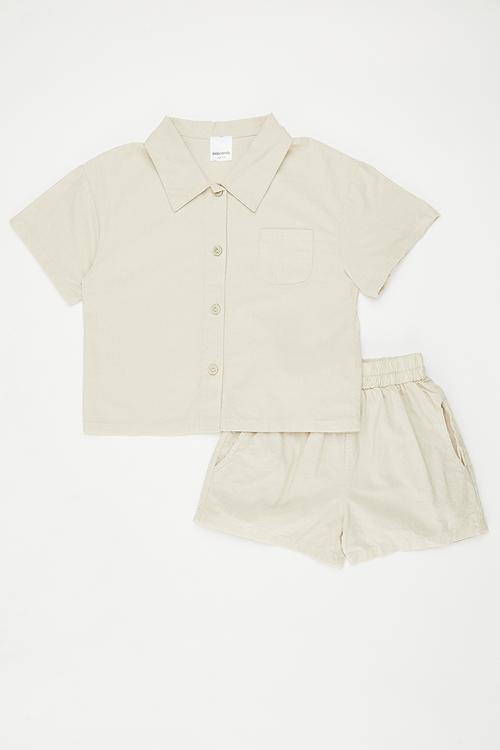 Short-sleeved shirt & shorts set - beige
