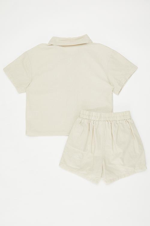 Short-sleeved shirt & shorts set - beige