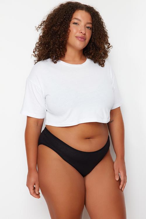 Plus size 3-pack cotton classic panties - black-white-skin
