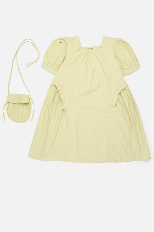 Gathered bust and side panel dress with matching sling pouch - khaki