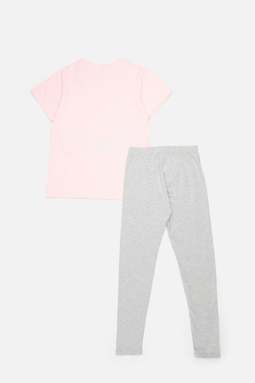 Mermaid & seahorse graphic tee with leggings - pink/grey